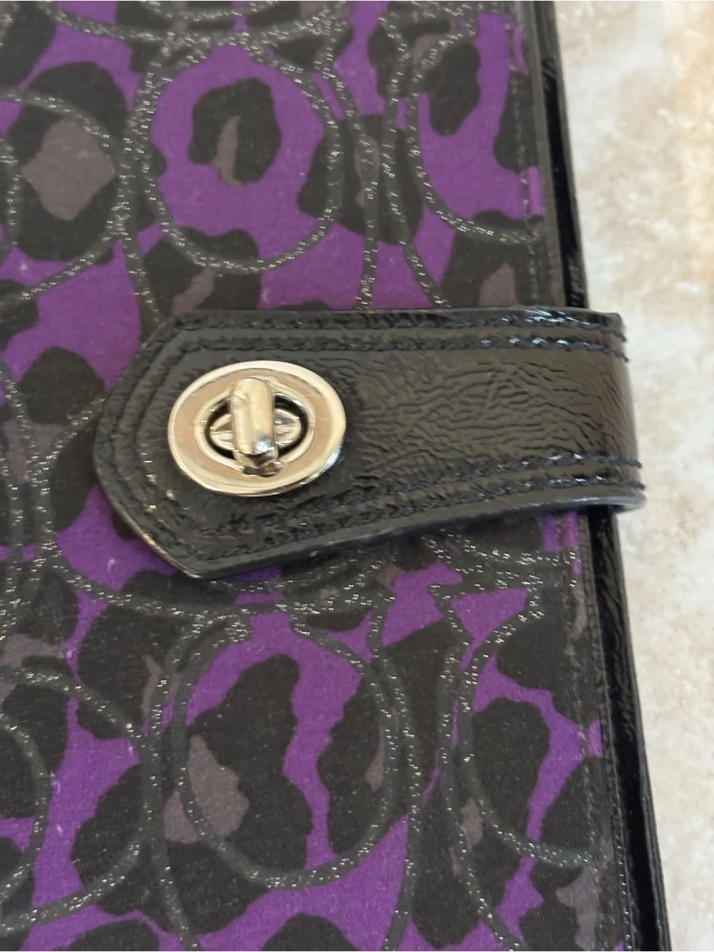Coach Purple Leopard Print Tablet Folio Case with Turn-Lock Closure